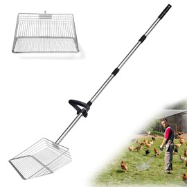 Chicken Poop Scooper Adjustable Litter Scoop 10" with Dual-Sift Holes & Ergonomic Grip, Heavy Duty Metal Shovel for Coop/Stable Cleaning - Fits Chicken Pens, Goat Stalls, Horse Barns, Cat Sand