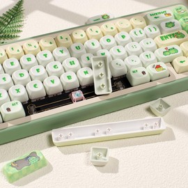 Sumgsn PBT Keycaps, Moa Profile Keycap, Cute Round Kawaii Keyboard Keycap, 141 Keys Green Frog Dye-Sublimation Keycap Set with Keycaps Puller for Mechanical Keyboard 60% 75% 100%