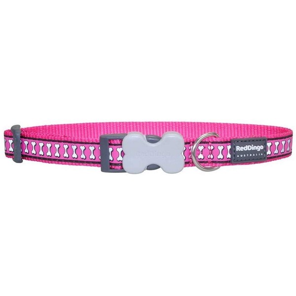 Red Dingo Reflective Dog Collar, Small, Hot Pink