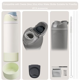 6 Pcs Accessories Fit for Owala Cup 24-40oz,1 Boot,2 Replacement Straws,1 Straw Brush,1 Lid Stopper, 1 Top Button Included, Silicone Boot (Iced Breeze, 32oz)