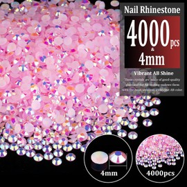 4000pcs 4mm Resin Rhinestones Bulk, Light Pink AB Flatback Round Jelly Rhinestones Bedazzling Non Hotfix Crystal Gems Large Quantity Wholesale for DIY Crafts Clothes Tumblers Face Makeup Manicure