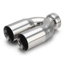 A-KARCK Dual Outlet Exhaust Tip 2.5" Inlet,Polished Double Wall Tailpipe Tip 3" Inlet Dual 3" Outlet 9.5" Long, Stainless Steel