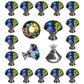 DEELF OUTLET 25 Packs Crystal Cabinet Knobs Drawer Pulls and Knobs Kitchen Cabinet Knobs Diamond Dresser Knobs Crystal Knobs for Drawers - 30 mm Colorful Glass Cabinet Knobs with Silver Base