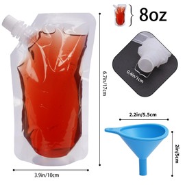 Plastic Flasks Hidden Flask Reusable Cruise Drink Pouches Kit for Liquor for Men or Women Sneak Alcohol Flask Juice Travel Plastic Bags with Funnel 8OZ 20PCS