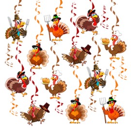 30PCS Thanksgiving Turkey Hanging Swirl Decorations Cute Turkey Ceiling Streamers NO DIY Turkey Theme Decor for Fall Harvest Thanksgiving Baby Shower Home Office Classroom Decorations