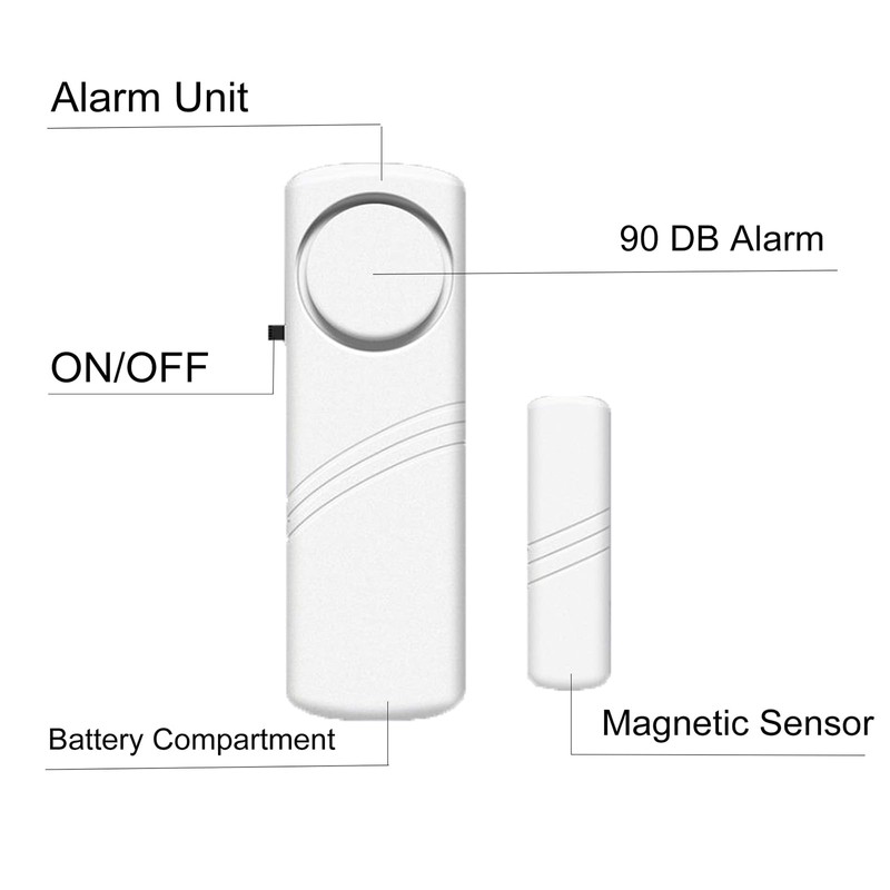 2 Pack Door/Window Alarm Magnetic, Wireless Security Sensor Burglar Alarm