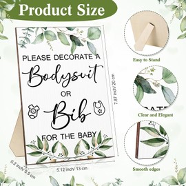 Hoosige 43 Pcs Baby Shower Games White Baby Bodysuit Decorating Kit Bibs Design Games Prizes, Include Wooden Game Sign with 15 Blank White Bibs 15 Newborn Bodysuit 12 Marker for Baby Shower