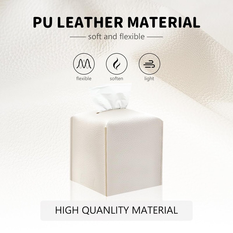 wyewye Tissue Box, PU Leather Tissue Box Holder, White