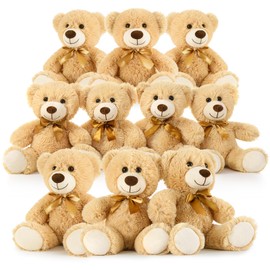 Tezituor Teddy Bears Stuffed Animals Bulk 10 Packs, Bulk Teddy Bears for Baby Shower, 14in Small Teddy Bears Plush, Stuffed Bears Gift for Kids on Christmas, Birthday, Valentines, Light Brown