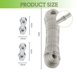 alwaiiz Washing Line with Steel Core, 30 m, Outdoor Laundry Rope with 2 Tensioners, Washing Line Extra Strong for Balcony and Garden, Load Capacity of 120 kg