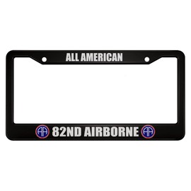 oFloral All American 82Nd Airborne Aluminum Alloy License Plate Frame Airborne Division Red Blue Color Logo Applicable to US Standard Car Metal Front Car Tag Frame Holder for Women Men(1 Pack)