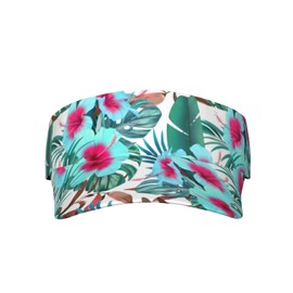 Hawaiian Hawaii Flower Floral Tropical Palm Leaves Summer Sports Sun Visor Hats Adjustable Men Women Lightweight Packable Cooling Empty Top Visor Hat for Running, Tennis, Golf