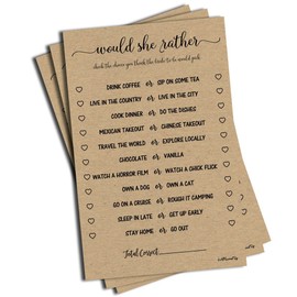 All-Ewired-up Would She Rather Game - Kraft (50-Sheets) Rustic Bridal Wedding Shower or Bachelorette Party Game Printed Engagement Rehearsal (Large Size Sheets)