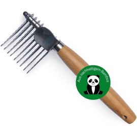 Alcott Bamboo Groom Dematting Rake With Stainless Steel Serrated Blades For Pets