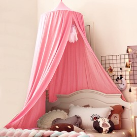 Kertnic Decor Canopy for Kids Bed, Soft Smooth Playing Tent Canopy Girls Room Decoration Princess Castle, Dreamy Mosquito Net Bedding, Children Reading Nook Canopies in Home (Nordic Pink)