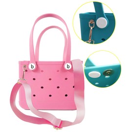 Small Rubber Tote Bag with Adjustable Strap, Small Beach Bag,Washable Tote Portable Travel Bag for Travel Gym Picnic Pool Outings, Lightweight, Durable(Light Pink)