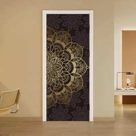 arricraft 2 Pcs Self-Adhesive Door Stickers, 31.5"x78.7" Mandala Pattern Door Murals Stickers Floral PVC Removable Wallpaper Decoration for Bedrooms Living Room