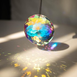 Bauhinia Hanging Crystal Prism Suncatcher Round Window Prism Suncatcher Ornament Glass Pendant Rainbow Maker Chandelier Crystal Pendant for Home Garden Decoration 75 mm