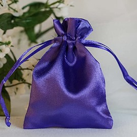TABLECLOTHSFACTORY 12PCS Purple Satin Gift Bag Drawstring Pouch Wedding Favors Bridal Shower Jewelry Bags - 3"x4"