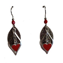 Nincrane Silver Forest of Vermont Red Hearts on Layered Open and Etched Shapes Earrings