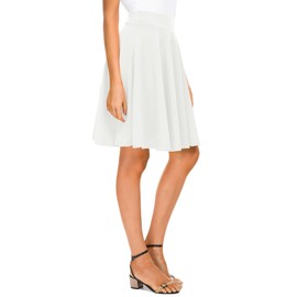 Urban CoCo Women's Basic Midi Skirt Versatile Stretchy Flared Casual High Waisted Skirt(X-Large, White-Long)