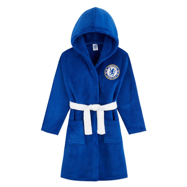 Chelsea F.C. Boys Dressing Gown, Kids Fleece Hooded Robe Age 3-14, Football Gifts (Blue, 13-14 Years)