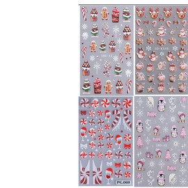 8Pcs Christmas Nail Stickers for Nail Art 5D Self-Adhesive Cute Christmas Nail Art Stickers Winter Snowflake Gingerbread Man Elk Snowman French Nail Design Supplies Xmas Nail Decals Nail Decor Charms