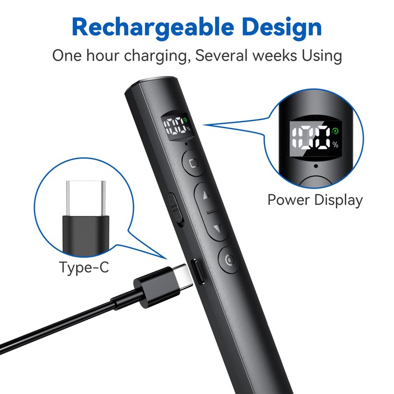 Rechargeable Presentation Clicker with Laser Pointer for Powerpoint Presentations Powerpoint
