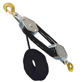 Wheel Block and Tackle System 4000LB Breaking Strength 65 Feet 3/8" Rope Hoist Pulley 7:1 Ratio Lifting Power for Lifting Heavy Objects (4 Pulley-White)