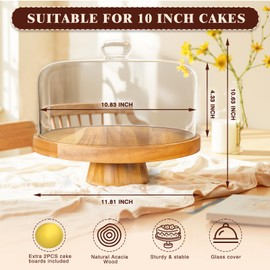 Krbnk Acacia Wood Cake Stand with Lid, 12" Glass Cake Stand with Dome Cake Holder, 2-in-1 Dessert Table Display Set & Charcuterie Board for Weddings, Parties, Bakeries