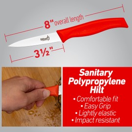 Slitzer Germany Paring Knife, German Stainless Steel Blade, 8 Inches, 3/12 Inch Blade, Red