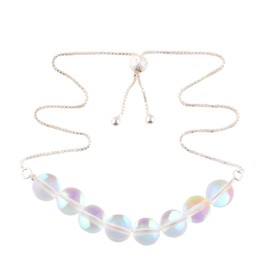 Natural Angel Aura Quartz Bar Bracelet, Beads Gemstone, Adjustable Slider Chain, Energy Healing Crystals, Birthday, Gift for Her, Gemstone Jewelry for Women 10-inch AAA+ Quality (angel aura 1)