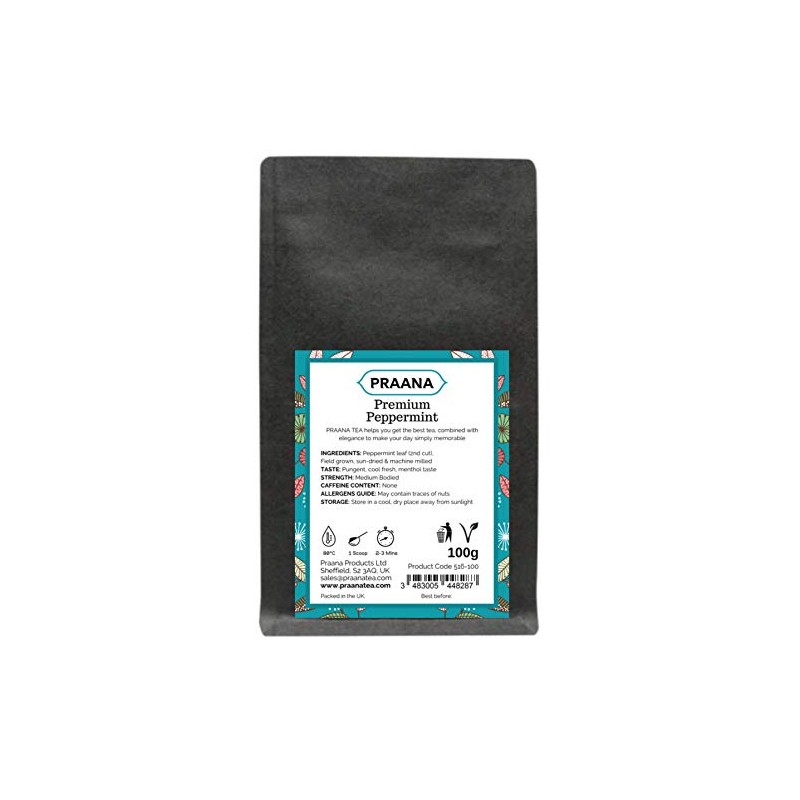 PRAANA TEA Premium Pure Peppermint Herbal Tea, 100 g