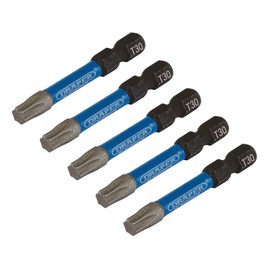 Draper 05656 TX-Star Impact Screwdriver Bits, T30 x 50mm (Pack of 5),Blue and Black