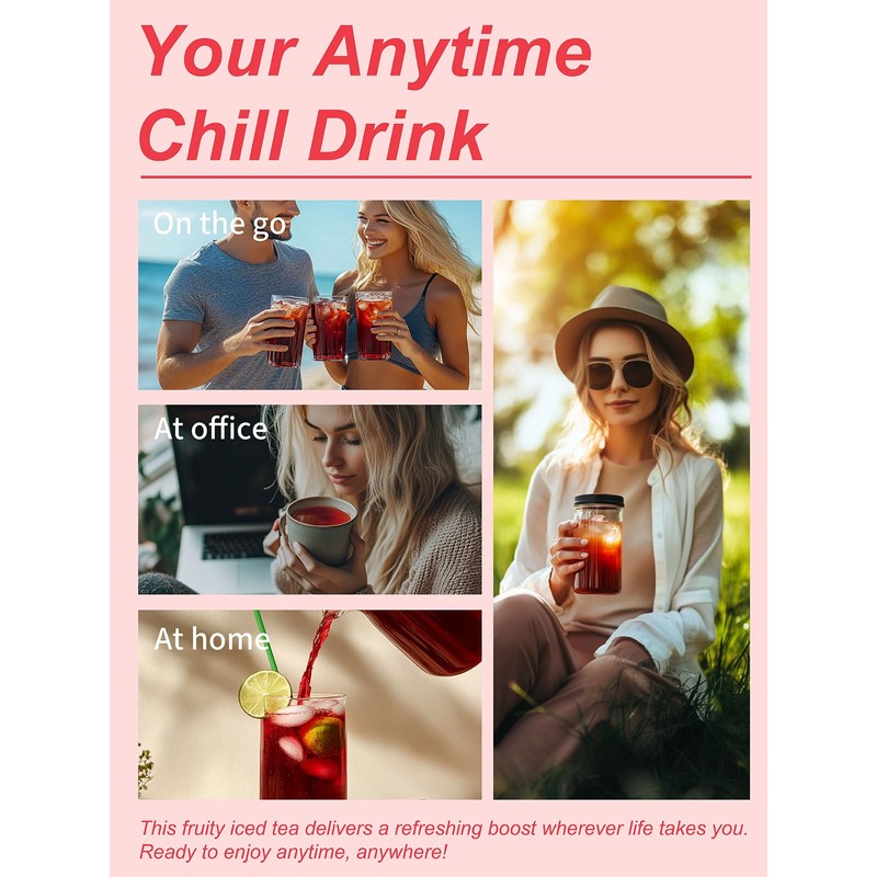 TeeLux Strawberry Hibiscus Iced Tea, Natural Hibiscus Tea with Stevia