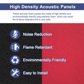 24 Pack 1" x 12" x 12" BLACK Acoustic Wedge Studio Foam Sound Absorption Wall Panels (BLACK/RED)