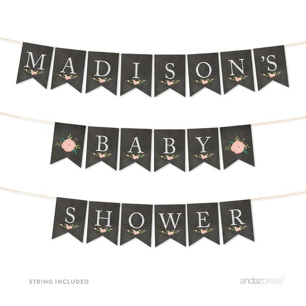 Andaz Press Girl Baby Shower Hanging Pennant Garland Party Banner with String, Pink, It's Twins!, 5-feet, 1-Set