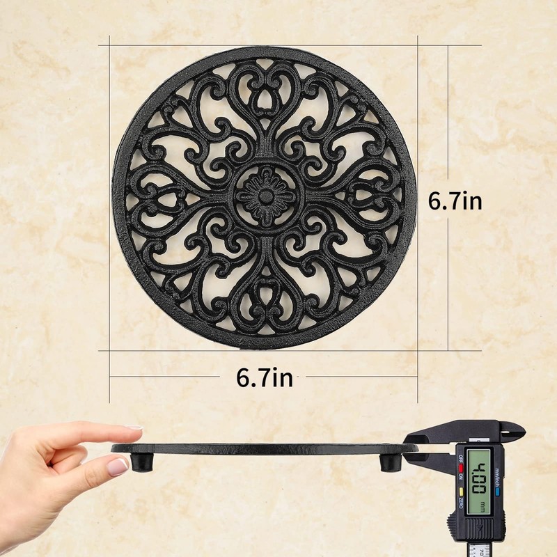 HERNGEE 2 Pack Round Cast Iron Trivet, 6.7 Inch Heavy-Duty