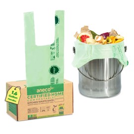 ANECO 100% Compostable Food Waste Bags 1.6 Gallon With Handles (30 Count), Small Compost Bags for Countertop Bin, OK Compost HOME & BPI Certified Compostable Kitchen Food Waste Bags