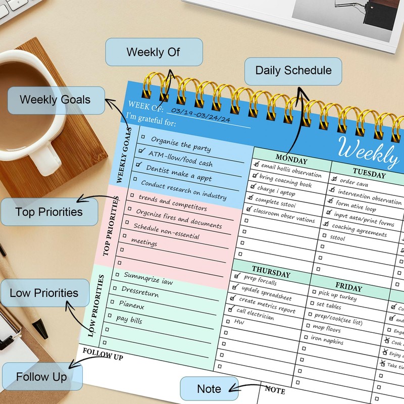 To Do List Notepad - Weekly Planner Pad, A4 Undated
