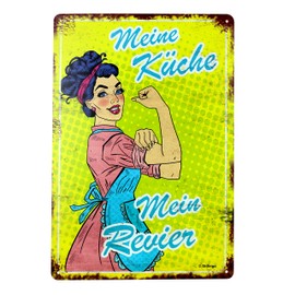 Tin Sign Retro – My Kitchen My Revier – 20 x 30 cm – Original Gift for Mum or Girlfriend, Vintage Metal Sign for Decoration