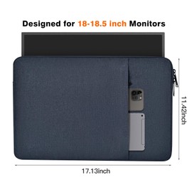 18.5 inch Portable Monitor Sleeve, Padded Shockproof Protective Carrying Case Bag with Accessory Pocket, Water-Resistant Computer Display Bag for 18-18.5" Portable Monitors -Navy Blue