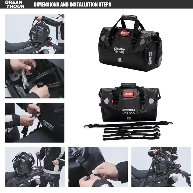 Greanthour Waterproof Duffel& Luggage Bag - Motorcycle Dry Bag Tail
