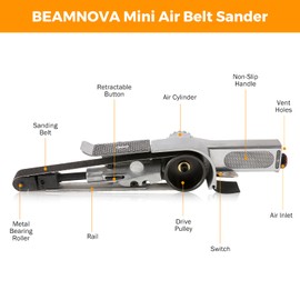 BEAMNOVA Mini Air Belt Sander for Woodworking Metal Working 20mm 3/4 Inch Handheld Angle Grinder with 3 Belts 80/100/120 Grit Industrial Pneumatic Tool