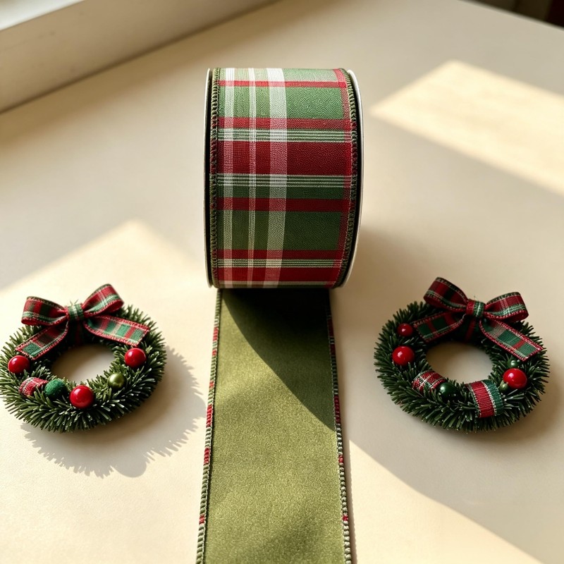 Red Green Plaid Ribbon 1.5" x 10 Yards Satin Back