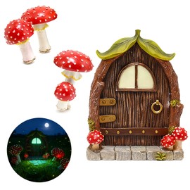 ChilArt Mushroom Fairy Door for Tree, Miniature Fairy Garden House Decor Accessories, Glow in The Dark Yard Art Outdoor Statues Fairy House Kit for Gnome, Outdoor Yard, Stump, Lawn