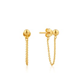 925 Sterling Silver Dangling Arty Mod Drop Chain Ball Stud Earrings for Women, Yellow Gold Plated