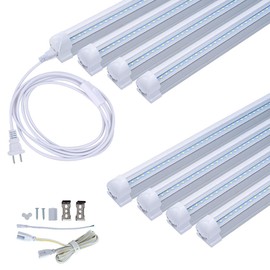 WAHADI 8 Pack 4FT LED Shop Light 24W 4 Foot T8 Integrated Tube Light 6000K Daylight White with ON/Off Switch Cable for Household, Garage Ceiling and Under Cabinet Lighting, Clear Cover
