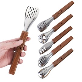 Rieoany 5 Pack Kitchen Tongs for Cooking, Stainless Steel Toast Tong with Anti-Slip Handle, Durable BBQ, Food, Cooking Tongs for Grilling, Serving & Kitchen Use