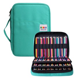 BOMKEE Pencil Case for Adults 220 Slots Colored Pencils Gel Pen Organizer Bag with Zipper for Artist Handy Glitter Gel Pens, Refills, Waterproof Coloring Holder Pencils Case(Green)